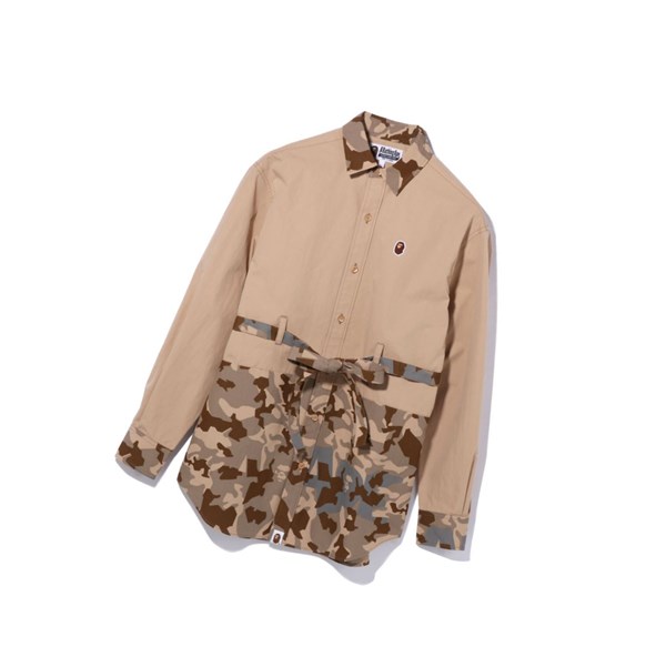 Koszule Damskie A BATHING APE Bape Sand Camo A Bathing Ape Oversized Long Sleeve Beżowe | ABQY-46251
